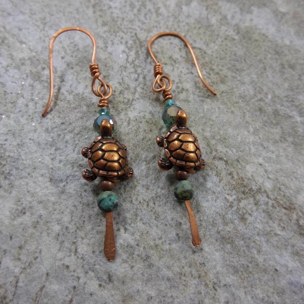 Copper turtle earrings